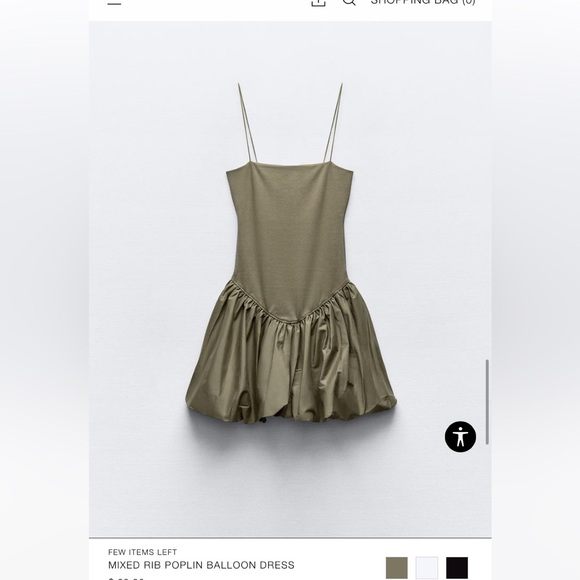 Sold out NWT Zara mixed rib Poplin balloon dress in olive green color size M - Picture 3 of 10